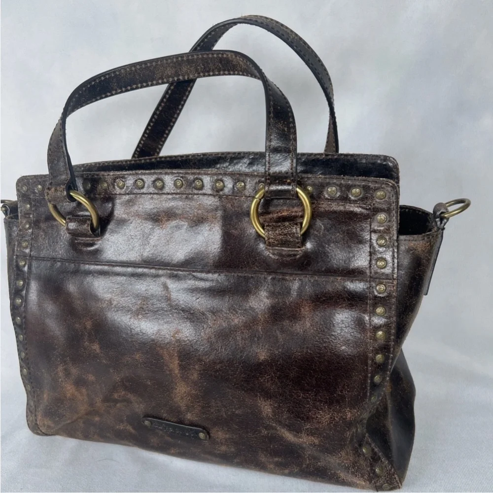 Frye Victoria Studded Leather Satchel Distressed Brown Medium Bag Boho - Picture 4 of 16